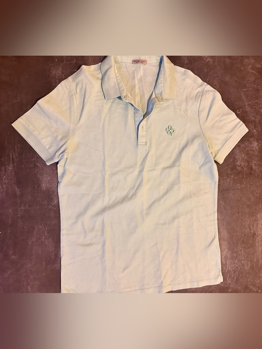 Bottega Veneta Pale Blue Short-Sleeve Polo with Clover Emblem
